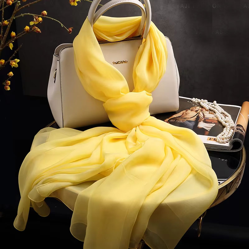 Group écharpe en mousseline de soie pour femme, foulard pour femme, écharpe pour femme, enveloppes pour dames, foulard solide pour la présidence, injplanchers f jaune, 100%