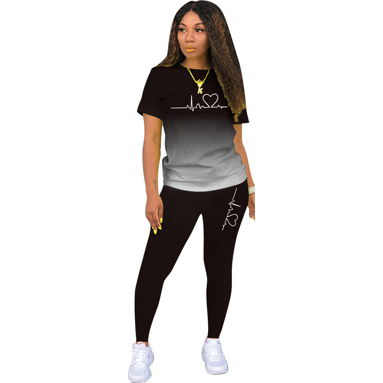 Été femmes mode imprimer vêtements T-shirt et pantalon costume été Sport porter décontracté coton Yoga gymnase dame vêtements costume