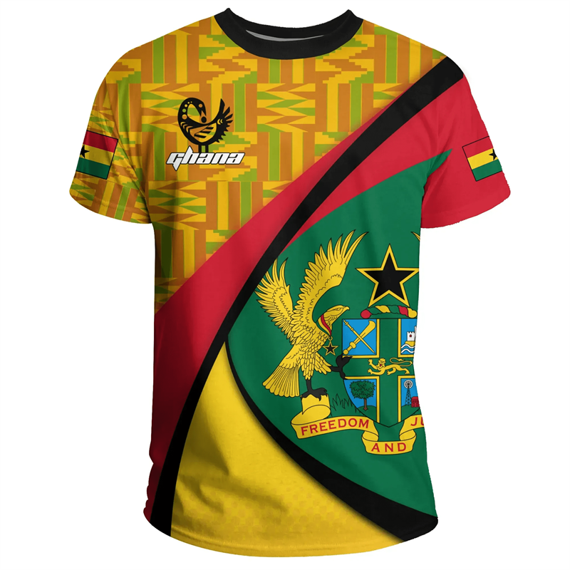 T-shirt de sport respirant à séchage rapide pour homme, imprimé 3D drapeau du Ghana, maillot de football d'extérieur, club de fans, vêtements à manches courtes parent-enfant
