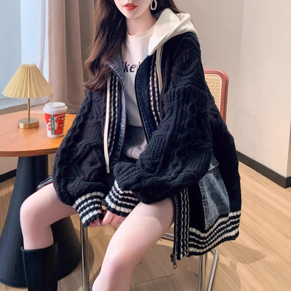 Cardigan à capuche pour femme, manteaux tricotés, fermeture éclair, manches longues, pulls Y2k, Streetwear élégant, tricot décontracté, ouvert, automne hiver