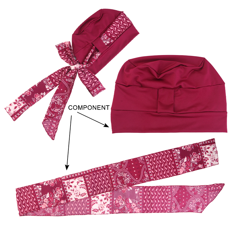 Mode européenne et américaine : Ensemble deux pièces comprenant un foulard imprimé, des bandeaux, un bonnet de chimiothérapie, un turban et un bonnet de protection.