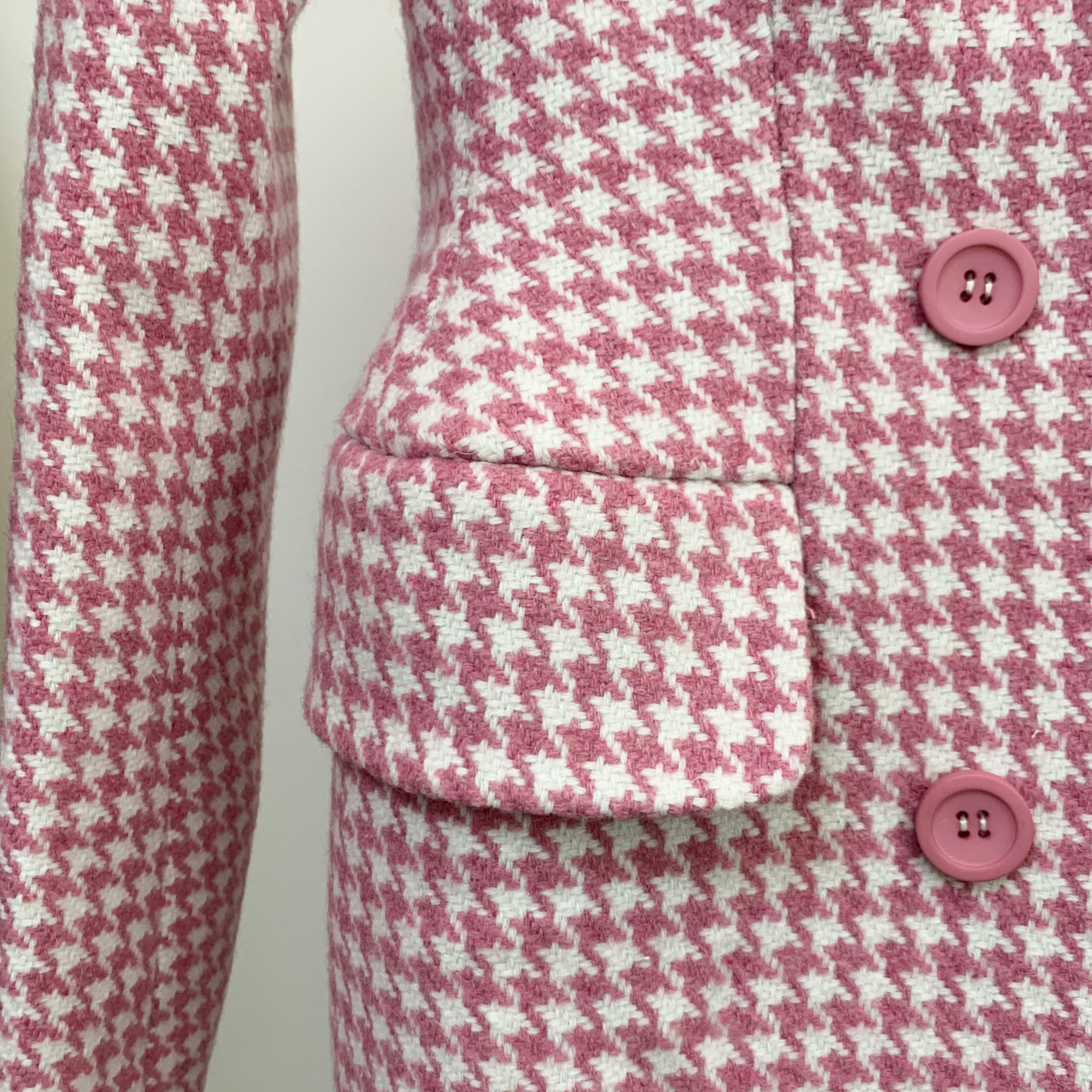 HIGH STREET Nouveauté Automne Hiver 2026 Manteau de créateur pour femme en laine tweed à motif pied-de-poule rose