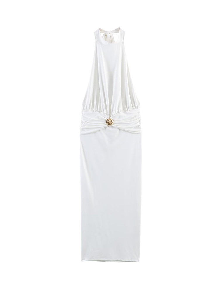 Nouvelle Robe Plissée Chic pour Femme, Col Halter, Dos Nu, Élégante, Sexy, Sans Manches, Coupe Slim, Maxi, pour Plage et Soirée, Tenue de Dame