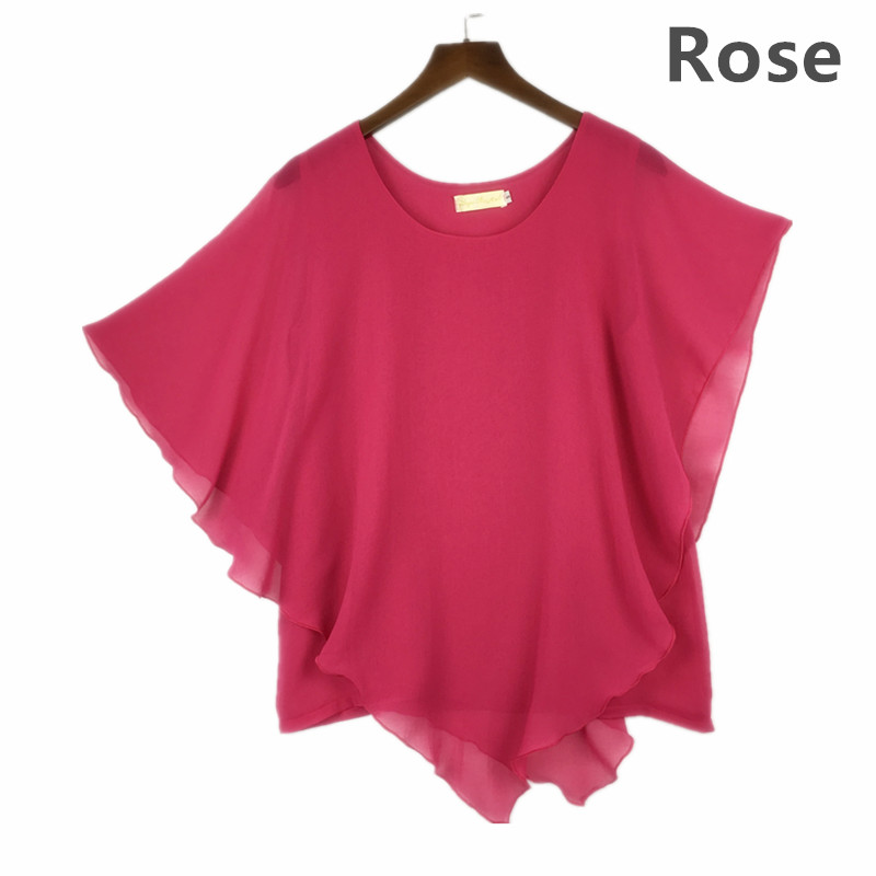 Nouvelles Blouses Femme Mode 2026 Blouse d'été en mousseline pour femme à manches courtes chauve-souris à volants Chemise décontractée 11 couleurs