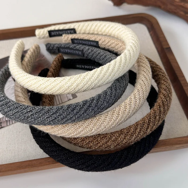 Automne/printemps nouveau laine tricot sergé bandeau pour femme fille rétro élégant cheveux cerceau bandeau dame mode cheveux accessoires