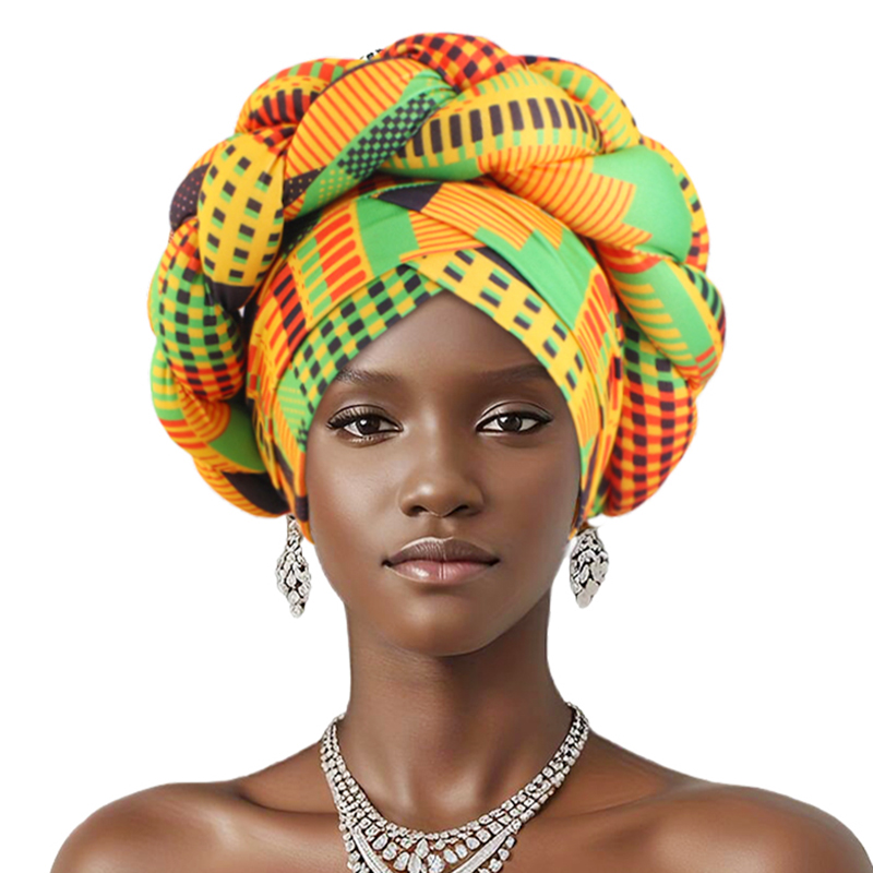 Nouveau imprimé africain torsadé grande tresse Turban chapeau musulman Hijab chapeau élastique bandeau foulard Ramadan foulard Beanie chapeaux