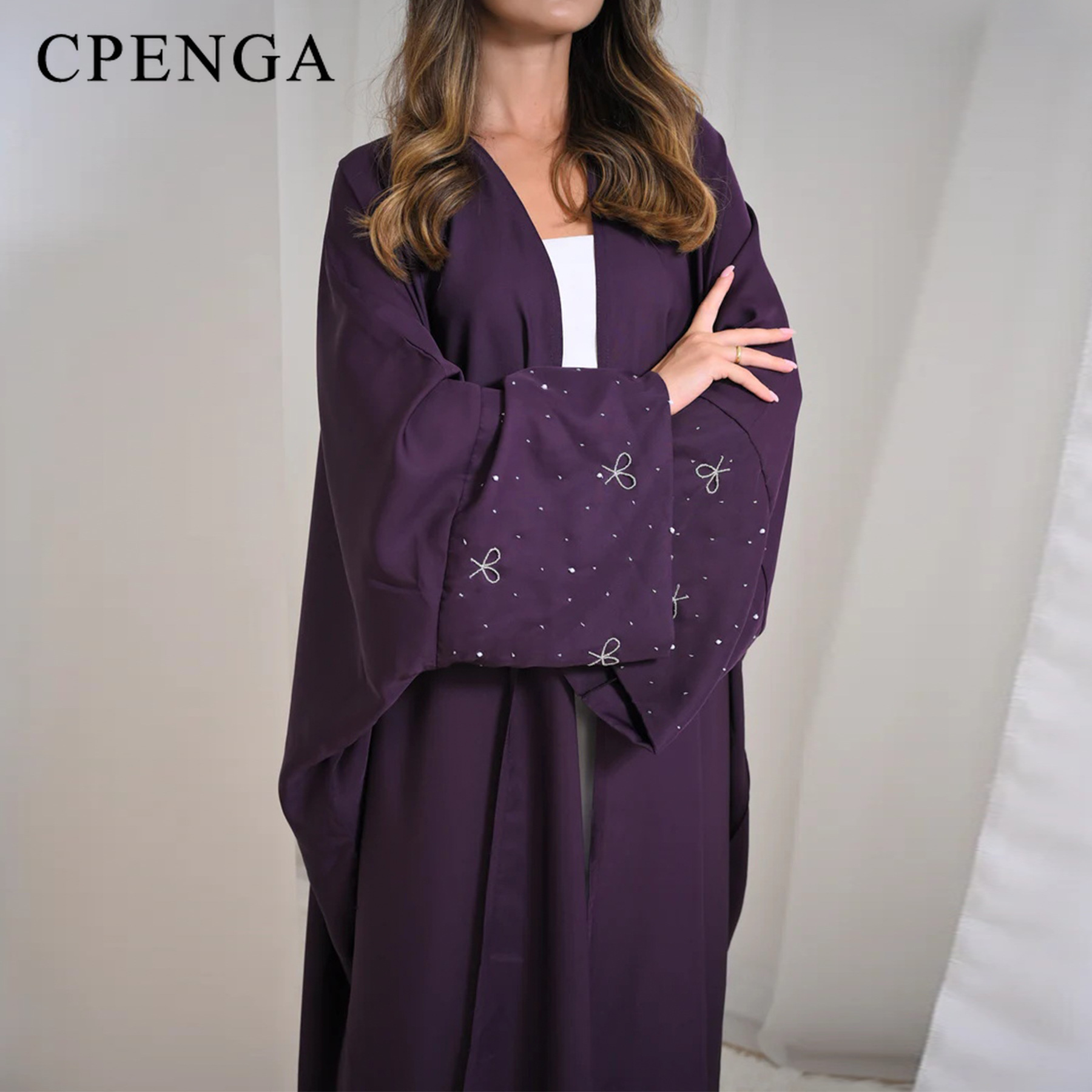 Abaya de luxe de dubaï avec nœud perlé, robe modeste pour femmes musulmanes, élégant, couverture ouverte sur le devant, Cardigan à la mode, tenue turque unie