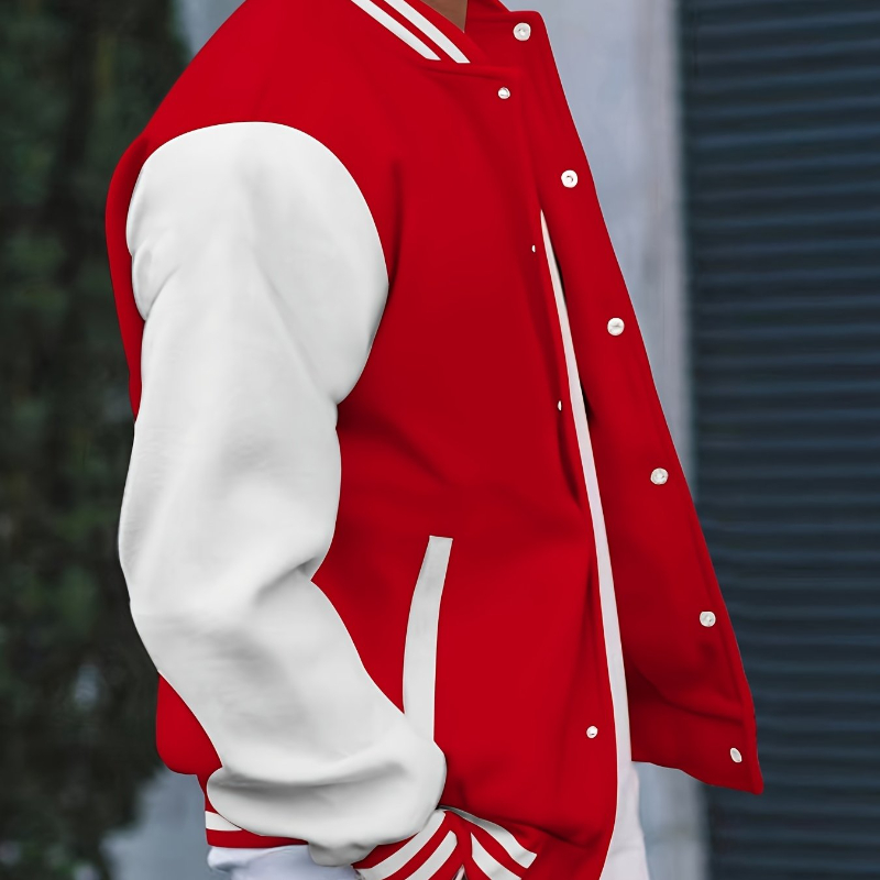 Veste de baseball décontractée pour hommes – Conception de manchette contrastée, col de baseball et forme d'épaule, toutes saisons, usage quotidien