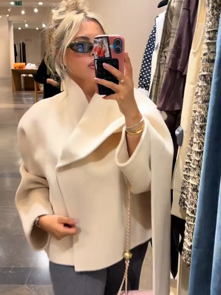 Manteau pour femme, col écharpe, manteau uni à manches longues, coupe ample, manteau asymétrique drapé, vêtement d'extérieur élégant et décontracté pour femme