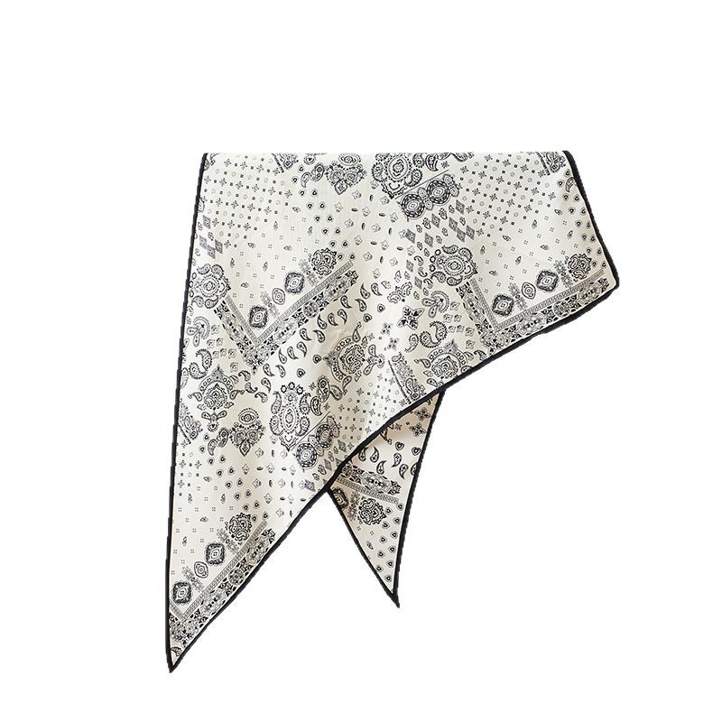 Foulard d'été en soie sergé imitation soie, motif cachemire, écharpe diagonale fraîche pour femme, foulard triangulaire en soie