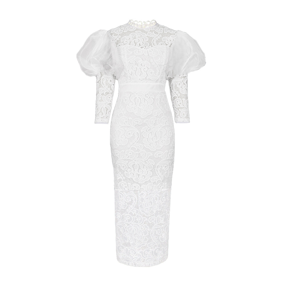 Robe de soirée en dentelle pour femmes, tenue de mariage, élégante, manches 2023, longue, dashiki, été 3/4