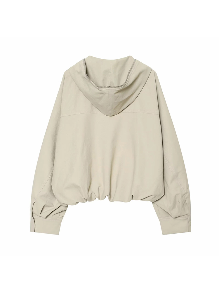 Veste courte à capuche zippée pour femme, coupe ample, à manches longues, avec cordon de serrage élastique à l'ourlet, coupe-vent décontracté, vêtement d'extérieur pour femme ﻿