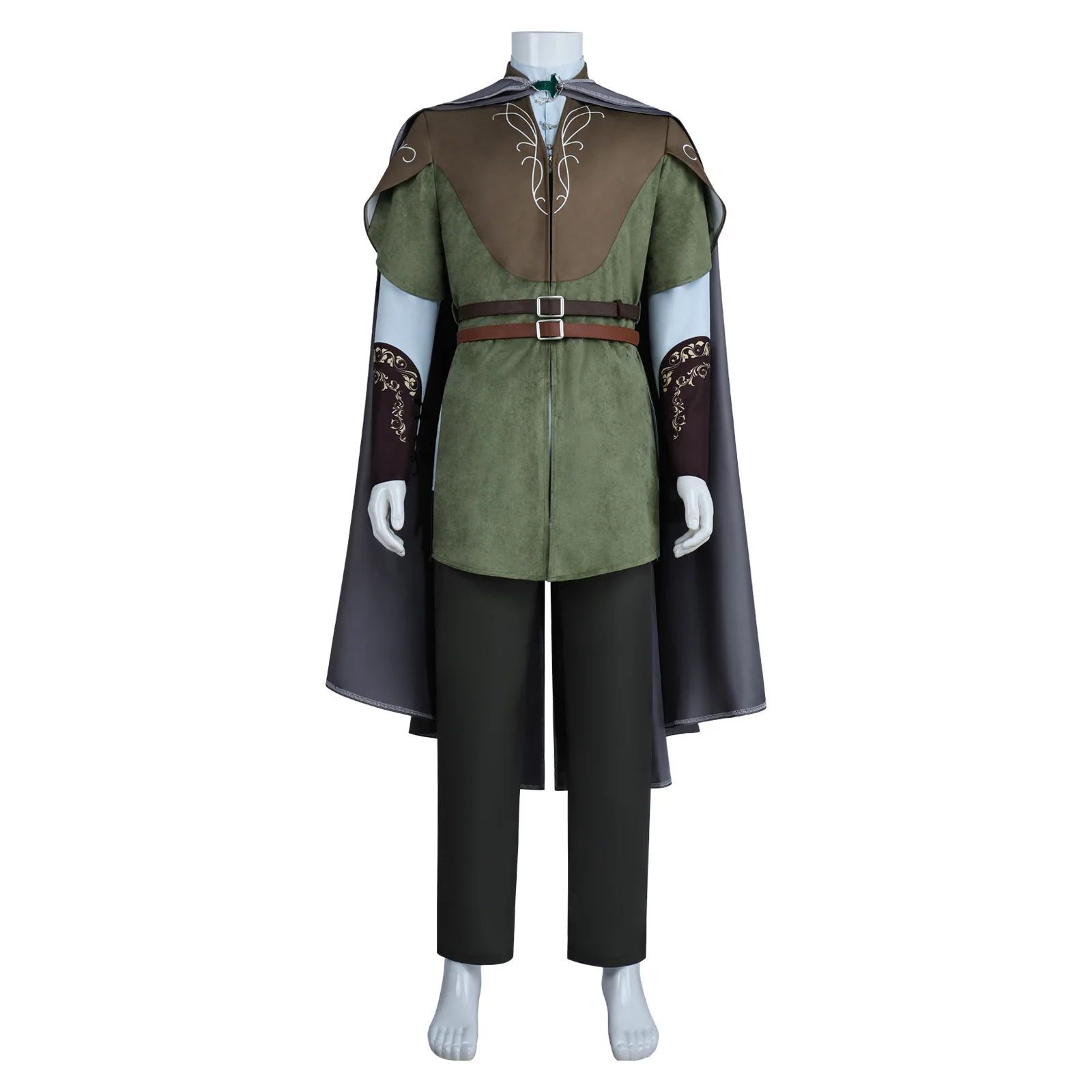 Costume de cosplay de prince elfe Legolas pour homme, haut vert foncé, cape grise, tenue de guerrier médiéval, costume de bataille, tenue de fête d'Halloween et de carnaval