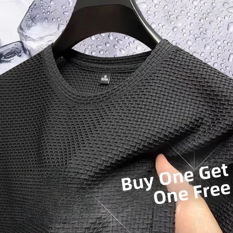 Été glace soie haut de gamme couleur unie haute qualité à manches courtes t-shirts hommes respirant mode T-Shirt mâle marque vêtements 5XL