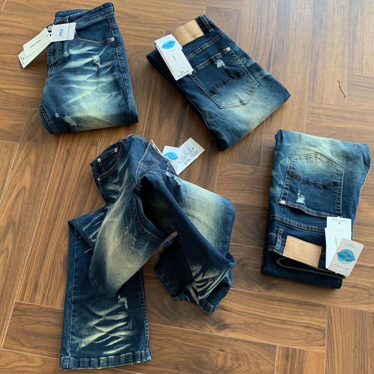 Jeans de luxe pour homme Original 2026, délavé à l'eau forte, bleu foncé, effet barbe de chat, coupe légèrement slim, pantalon long vintage pour homme