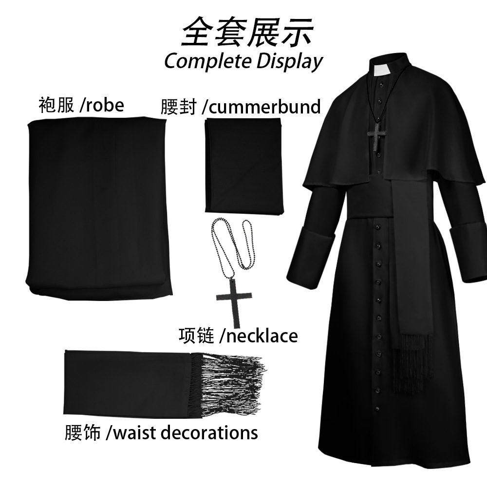 Costumes de Prêtre Médiévaux Renaissance Rétro pour Cosplay, Robe Solide de Prêtre Catholique, Soutane de Prêtre Pape, Robe de Prédicateur pour la Messe, Vêtement Sacerdotal