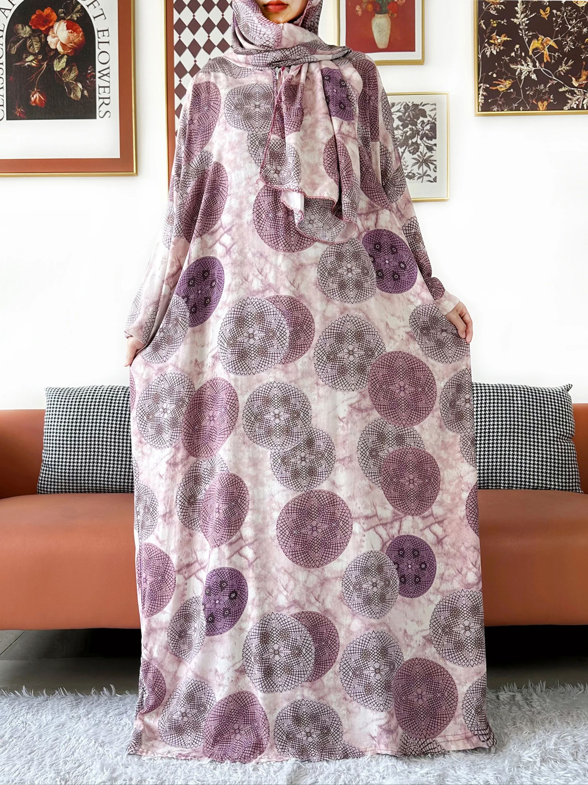 Abaya – Abaya en coton à fleurs musulmanes 6XL, vêtement de prière pour Ramadan, dubaï, turquie, moyen-orient, Robe africaine ample, Turban Joint
