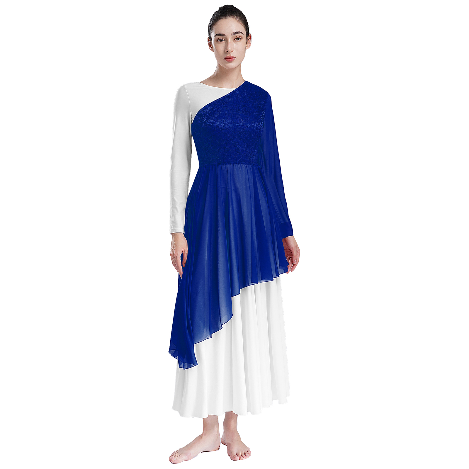 Tunique de danse de Ballet pour femmes, robes superposées en dentelle florale, danse lyrique, Costume de danse de culte d'église