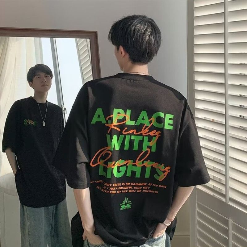 [Taille M-8XL] T-shirt homme lettre impression mode T-shirt Extra Large manches moyennes T-shirt jeunesse