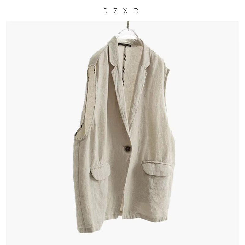 Les fashionistas adorent les gilets~ Gilet décontracté, vêtement en lin pour femme avec col tailleur, haut sans manches ample, Printemps/Été 2026