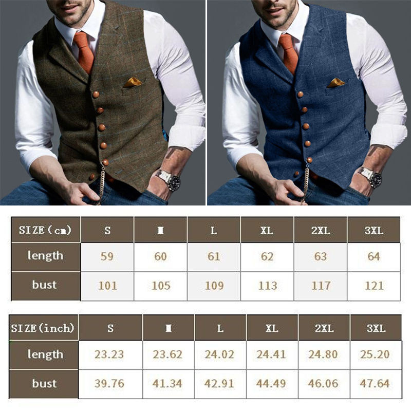 Mode hommes gilets revers Tweed Plaid col en v gilet coupe ajustée gilet affaires robe formelle costume décontracté mariage smoking mâle gilet