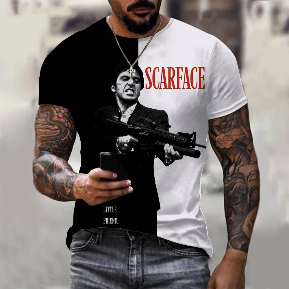 Film Scarface impression 3D T-Shirts Streetwear hommes mode Harajuku décontracté surdimensionné col rond à manches courtes t-shirt hauts vêtements