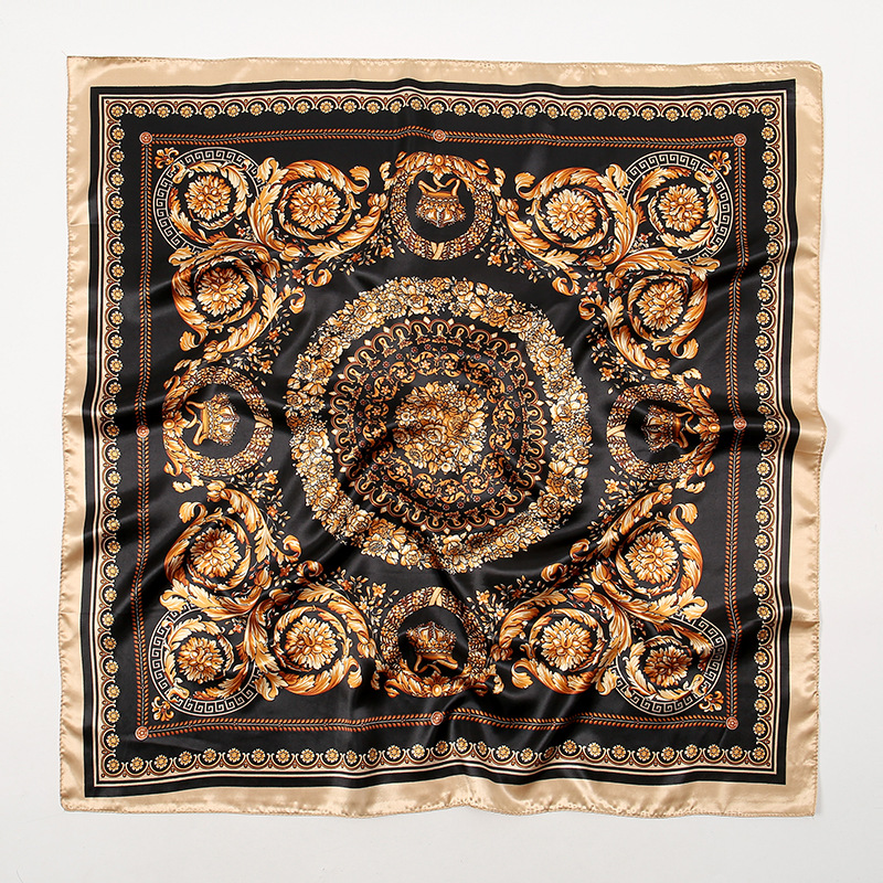 Foulard carré en soie pour femmes, bandeau doux, Vintage, Hijab, imprimé floral, Pashmina, Bandana, 2024