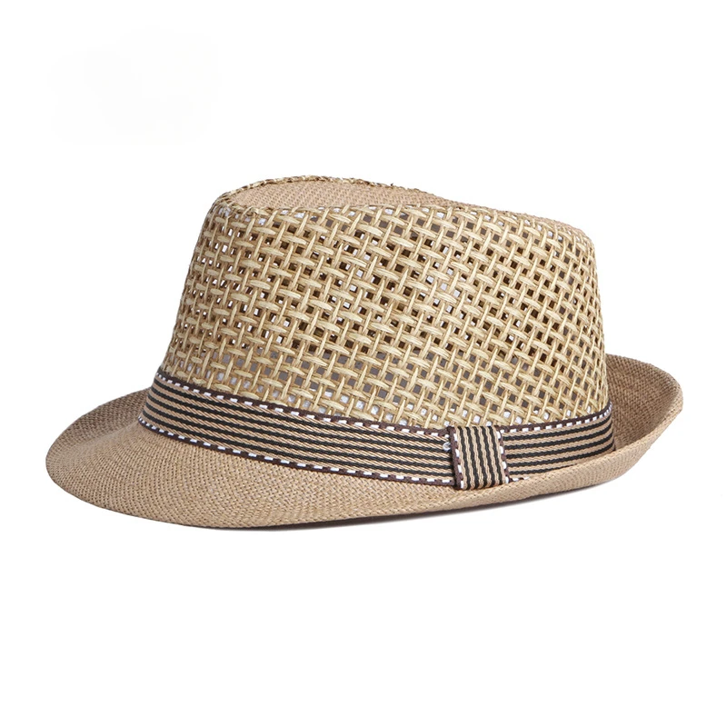 Chapeaux d'été en paille respirante pour hommes, petit chapeau haut-de-forme pour femmes, Protection solaire, chapeau de plage, casquette de Jazz rétro britannique, chapeau Fedora en maille noir