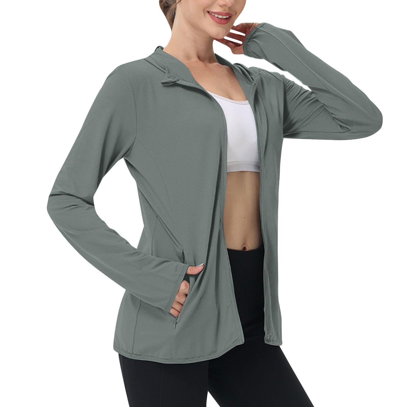 Sweat-shirt d'été pour femmes, avec fermeture éclair, léger, pour la randonnée, vestes de sport, chemises à manches longues, protection solaire, куртка женская демисезон
