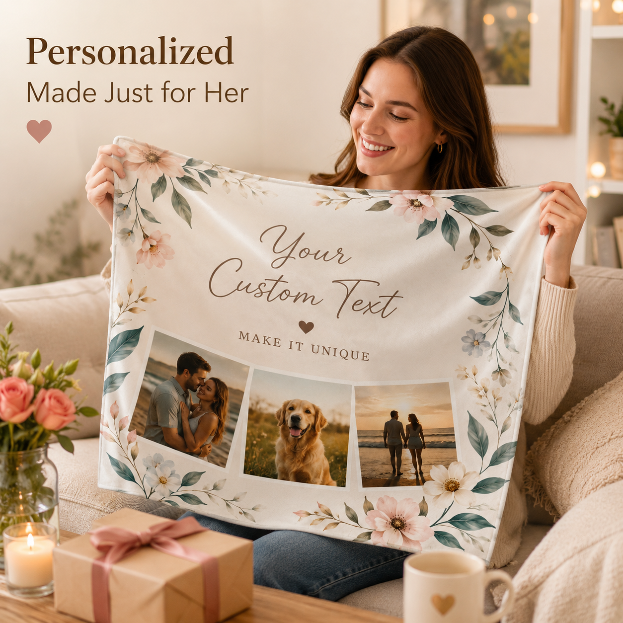 Écharpe personnalisée avec photo, cadeau personnalisé pour un anniversaire
