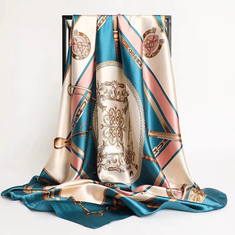 Mouchoirs cheveux foulard en soie 90*90 cm imprimé Satin grand carré foulards en soie châles pour femmes marque de luxe concepteur Hijab bandeau