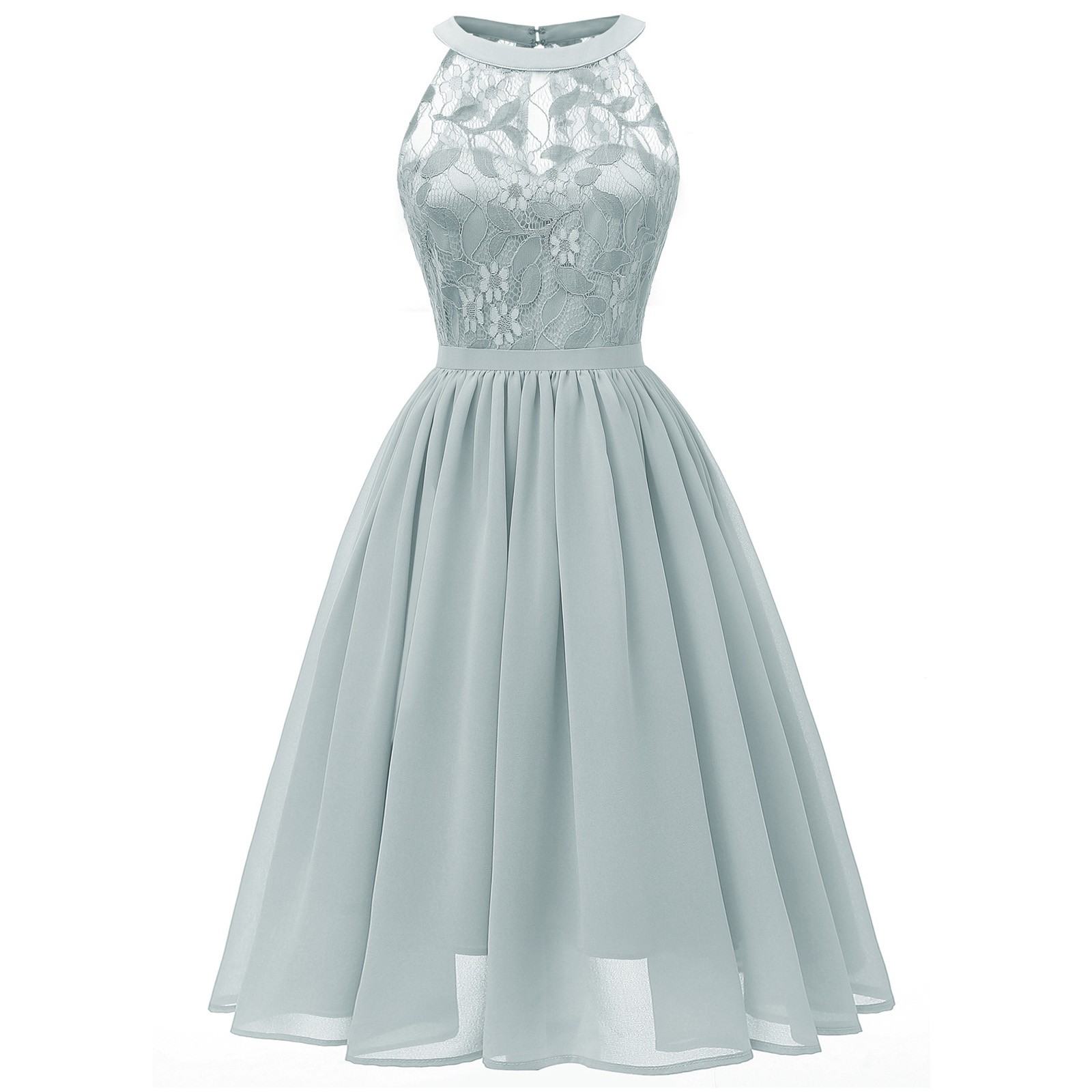 Robe de soirée en dentelle et mousseline de soie pour femmes, Sexy, sans manches, élégante, couleur unie, robes de Cocktail