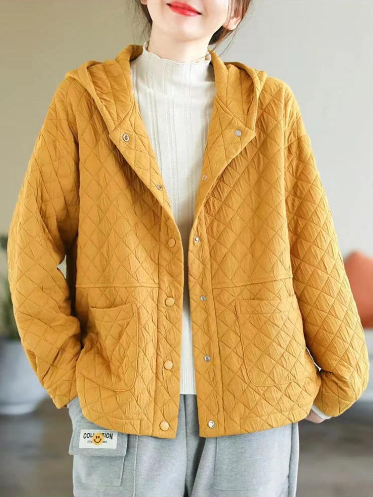 Parka matelassurera en coton à capuche pour femmes, manteau mince et léger, vêtements d'extérieur coréens, vêtements Harajuku pour femmes, automne, hiver