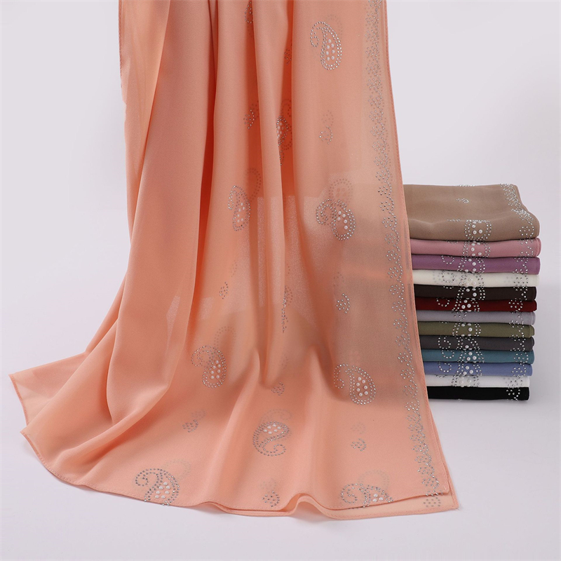 Bandana fleur perle strass mousseline de soie châle écharpe haute qualité miroitant perles bandeau enveloppement Foulard musulman Hijab