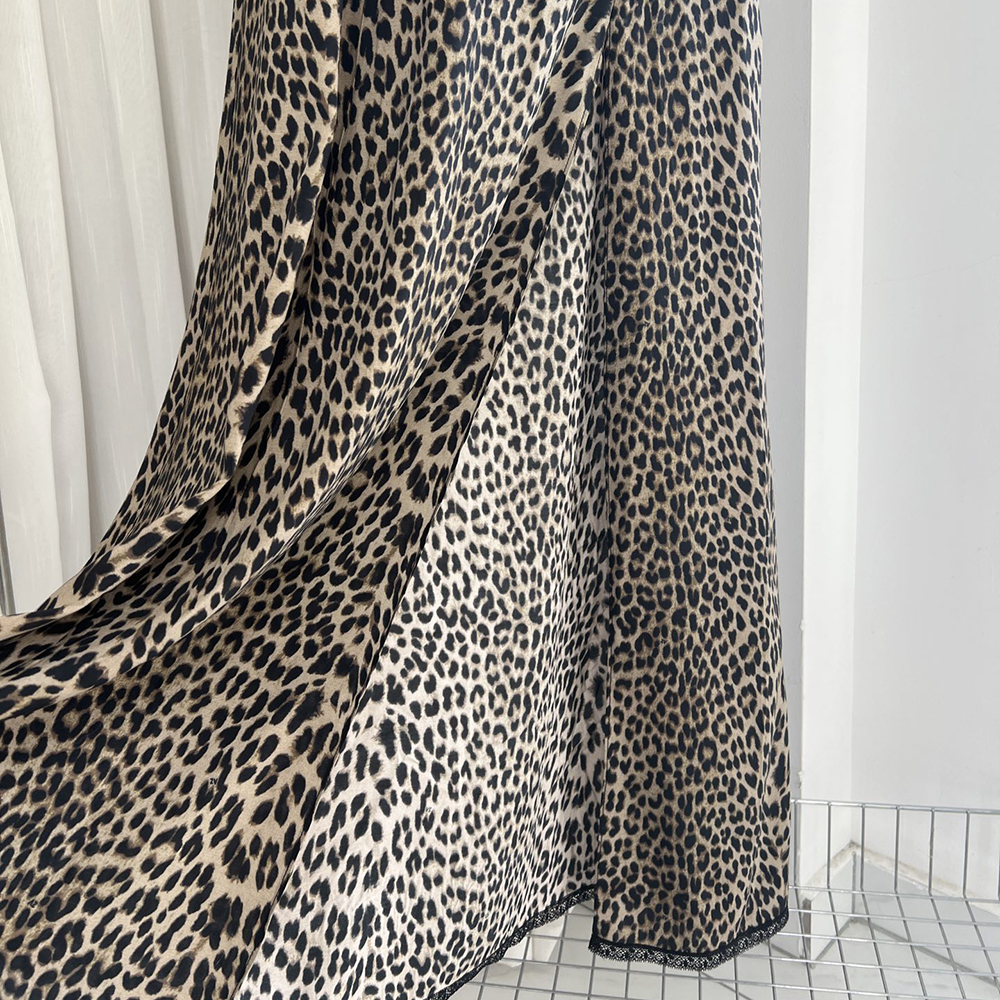 Rowan 22T456 léopard imprimé graphique dos broderie femmes robe été col en v sans manches dame jupe longue décontracté robe classique