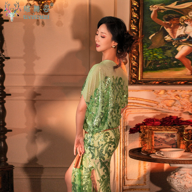 Robe de danse orientale pour femmes, costume de scène Shaabi Baladi Saidi, robe à paillettes + foulard + harnais de danse orientale