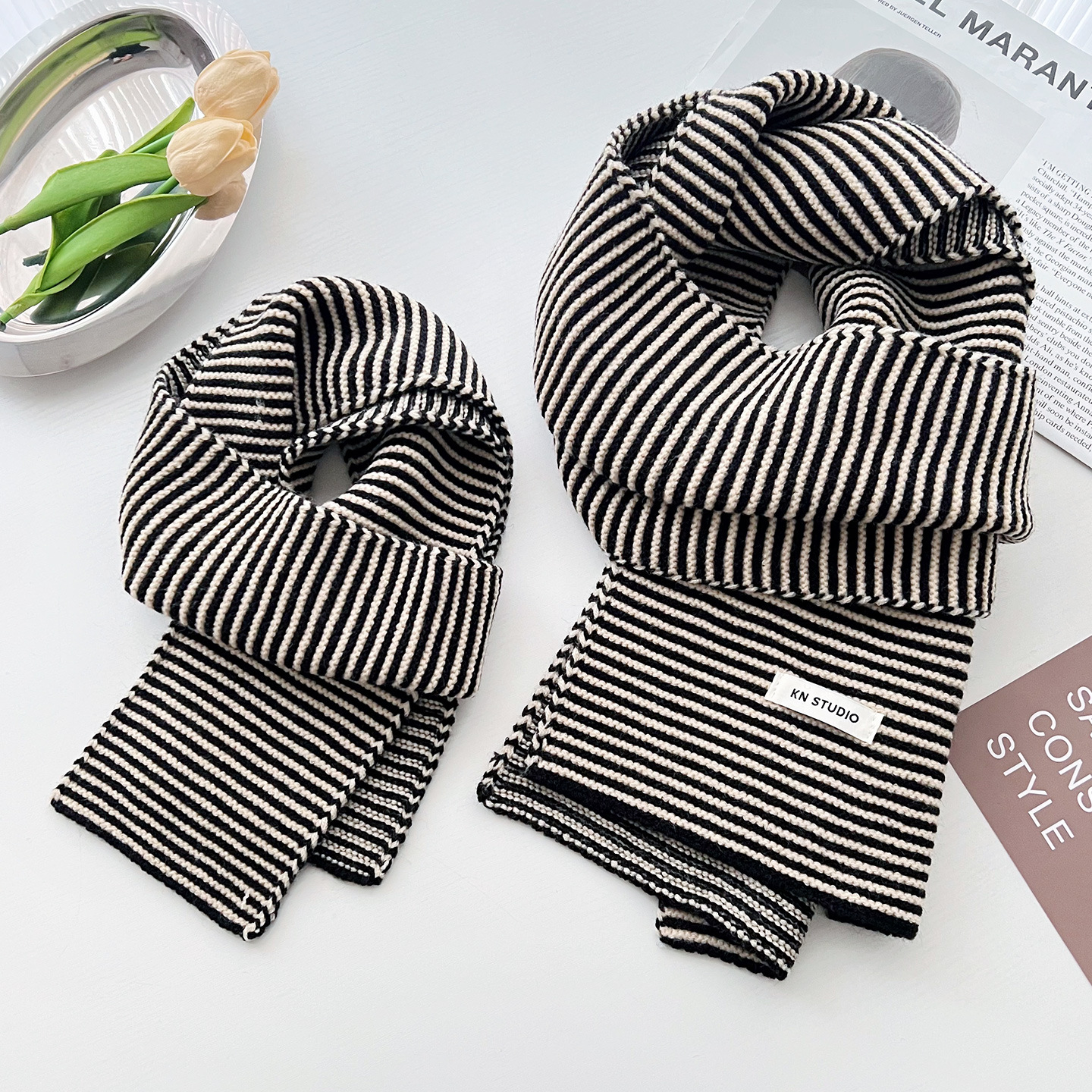 Écharpe tricotée rayée de luxe pour femmes, foulard Parent-enfant, châle chaud, polyvalent, tendance coréenne, automne hiver