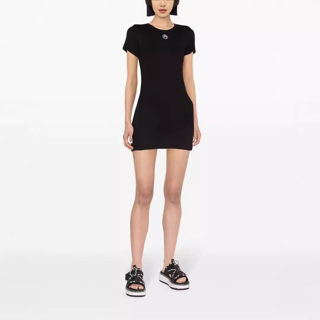 Robe décontractée à col rond pour femme, nouvelle collection été, en coton, moulante, amincissante, broderie lune, style urbain polyvalent, manches courtes
