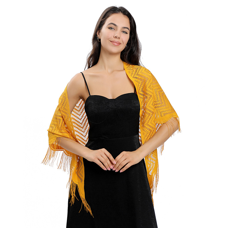 Châle Triangle ondulé en dentelle élégante, maille creuse, écharpe fine et respirante à pampilles, robe de soirée, châle polyvalent