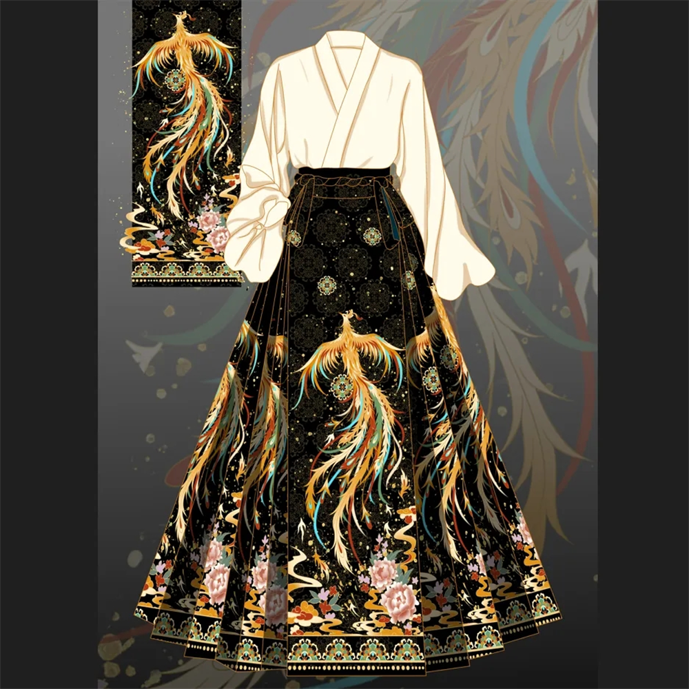 Hanfu Phoenix-Jupe Visage de Cheval pour Femme, Jupes Originales, Style Chinois Classique Trempé de Toast, Ventes de Vêtements, Nouveau