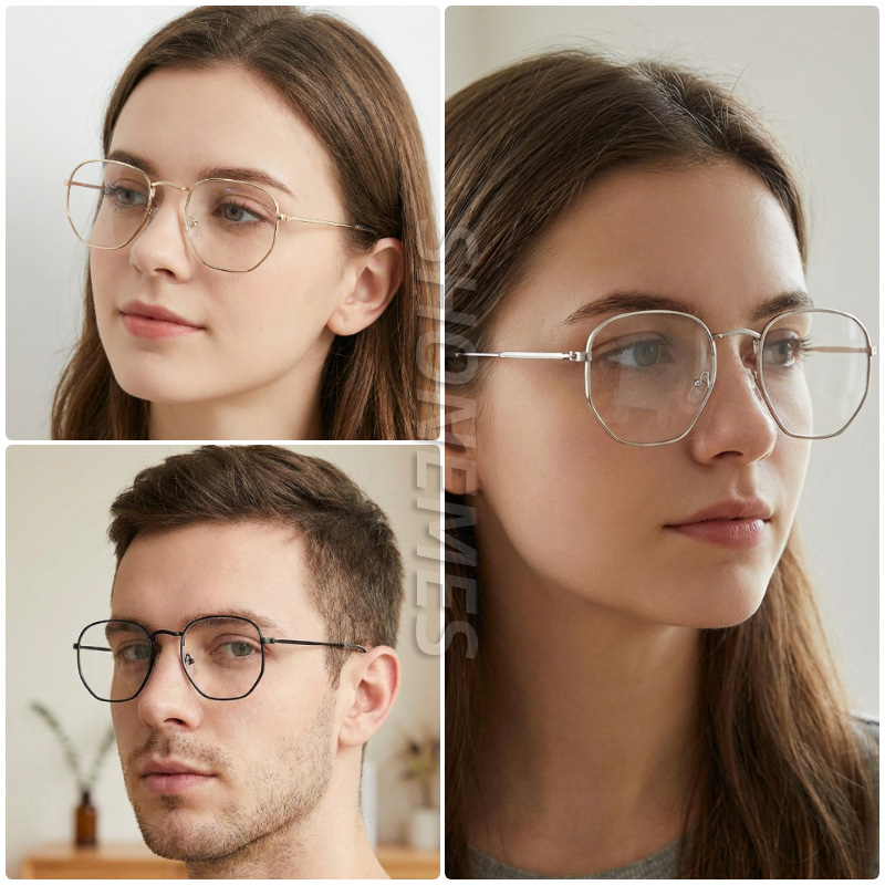 SHONEMES Lunettes Hexagonales Monture Métallique Vintage Polygonal Plaine Lunettes Argent Or Noir pour Hommes Femmes