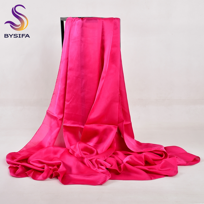 [BYSIFA] foulard en soie chinois hiver femmes longue écharpe en Satin châle de luxe vin rouge foulards Simple musulman plaine foulard 180*90 cm