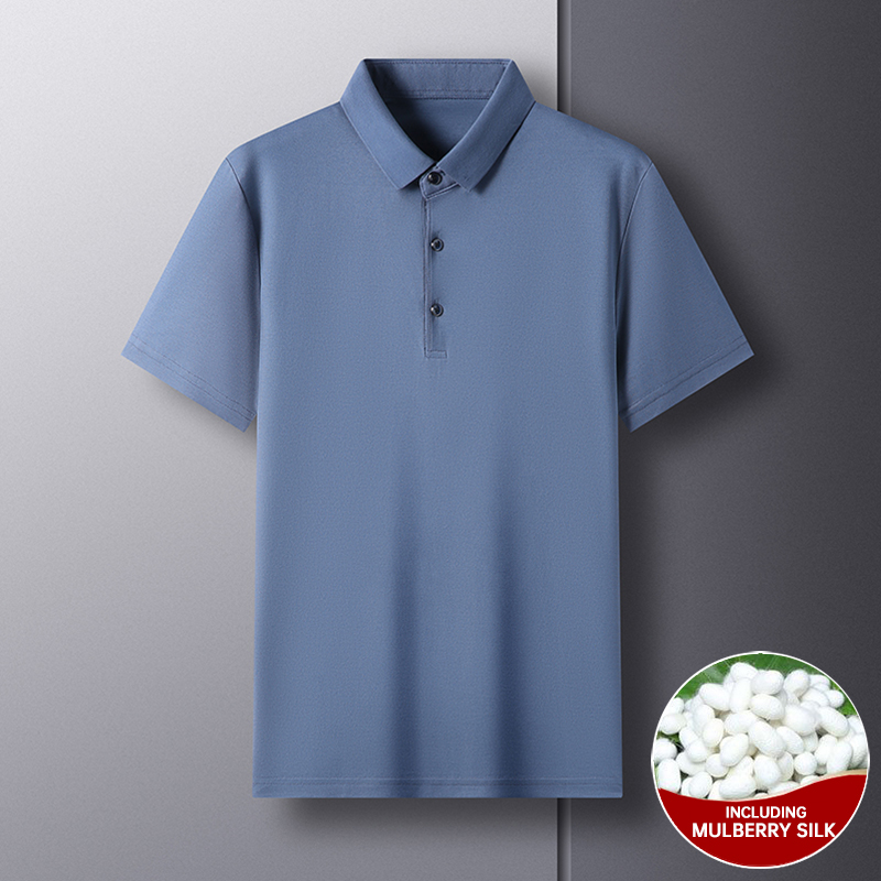 Polo uni en soie mûre pour homme, marque de luxe, haut à manches courtes, décontracté, à la mode, nouvelle collection été 4.7%