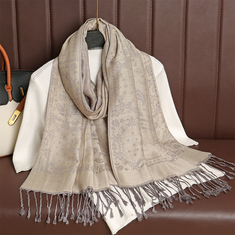 Nouveau 70x190CM luxe Pashmina foulard en soie châle enveloppement Paisley Jacquard fleurs bordures couches réversibles glands classiques pour les femmes