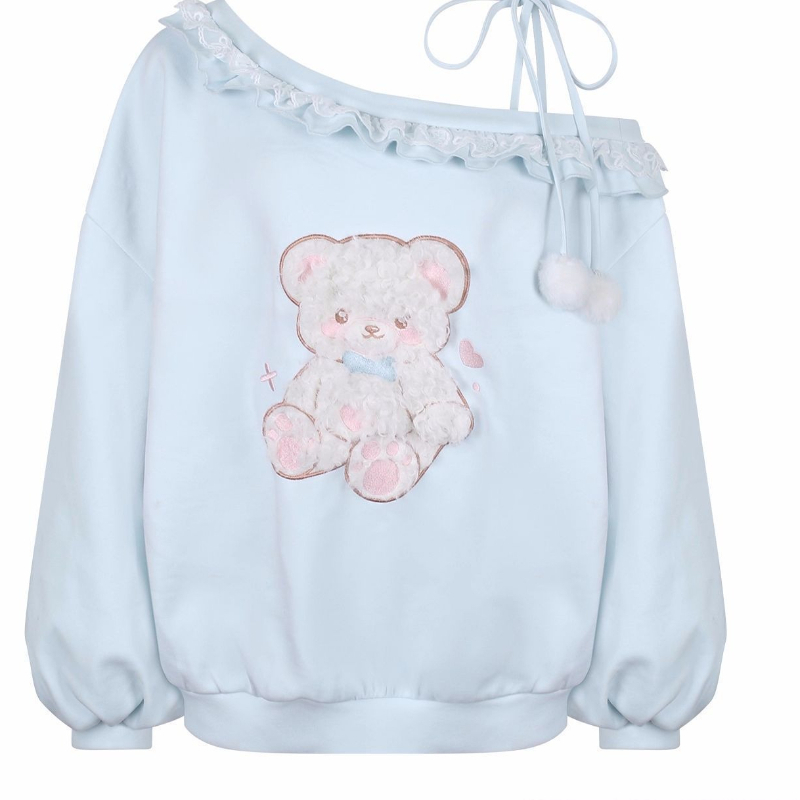Ensemble deux pièces pour fille, style japonais kawaii, broderie, Y2k, chemise à manches longues à col asymétrique plissé, short à cordon de serrage