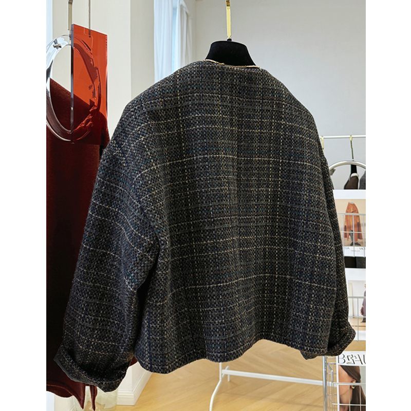 Manteau court en tweed coréen pour femme, printemps-automne 2026, épais, chaud, élégant, chic, coquette, streetwear, veste tendance, vêtement d'extérieur.