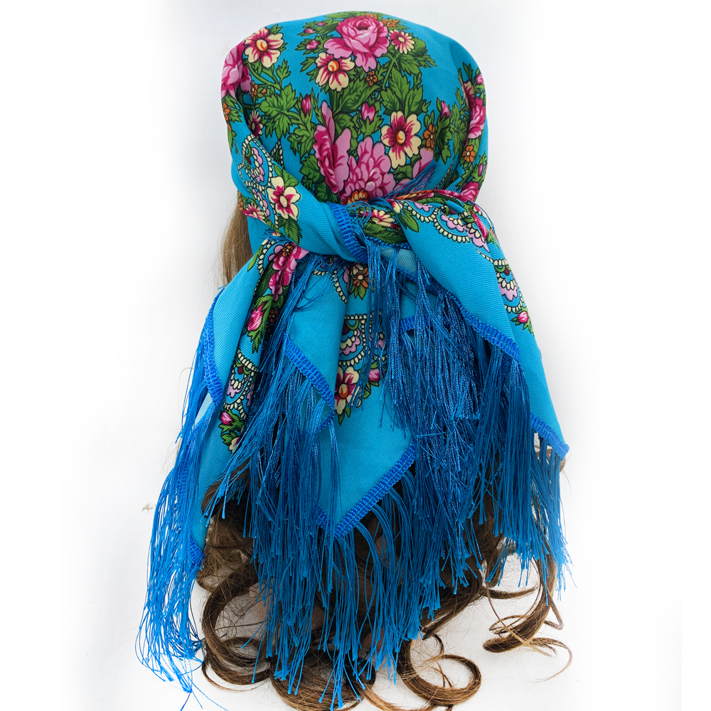 Foulard carré russe traditionnel pour femmes, imprimé Floral de luxe, Bandana à franges, châle, bandeau pour dames, enveloppes de tête Babushka