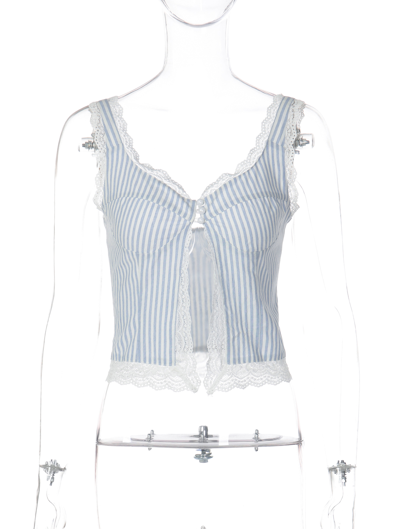 Camisole Slim Y2K à Rayures et Volants en Dentelle, Dos Nu, pour Femme – Tendance, Sexy, Décontractée, Idéale pour les Vacances et la Plage, Vêtement d'Été