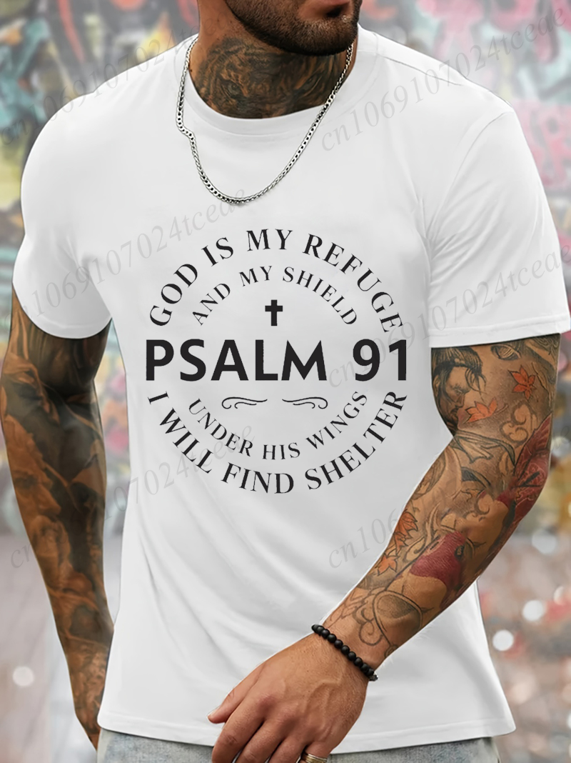 Dieu est mon réfugié graphique imprimé t-shirts pour hommes femmes vêtements Bible verset Homme t-shirt vêtements à manches courtes t-shirt Homme