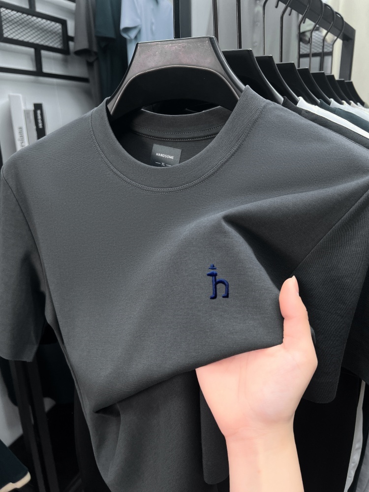 T - shirt à manches courtes respirant en coton de soie de luxe marque de mode mignon chiot broderie été lâche version coréenne Casual hommes col rond TOP